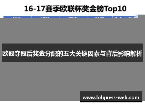 欧冠夺冠后奖金分配的五大关键因素与背后影响解析